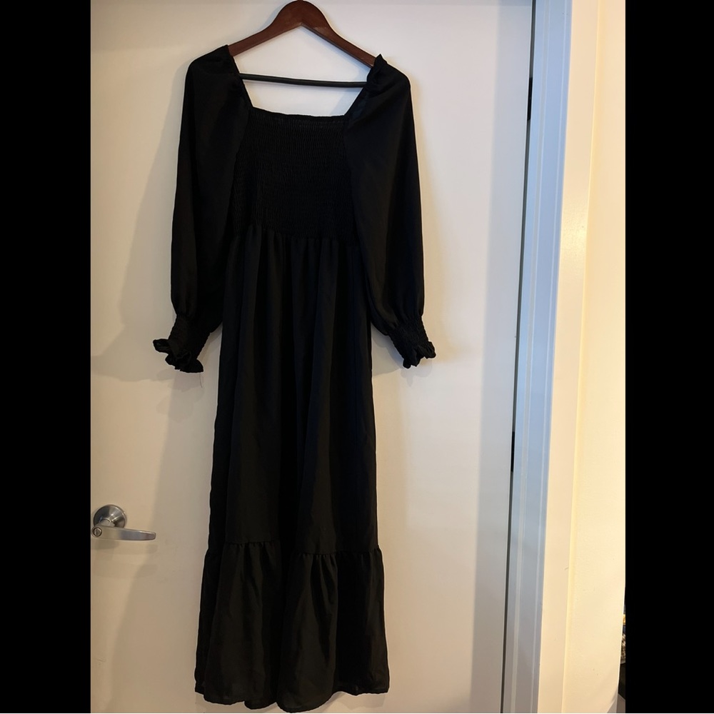 SHEIN Frenchy Plus Square Neck Shirred Flounce Sleeve Ruffle Hem Dress